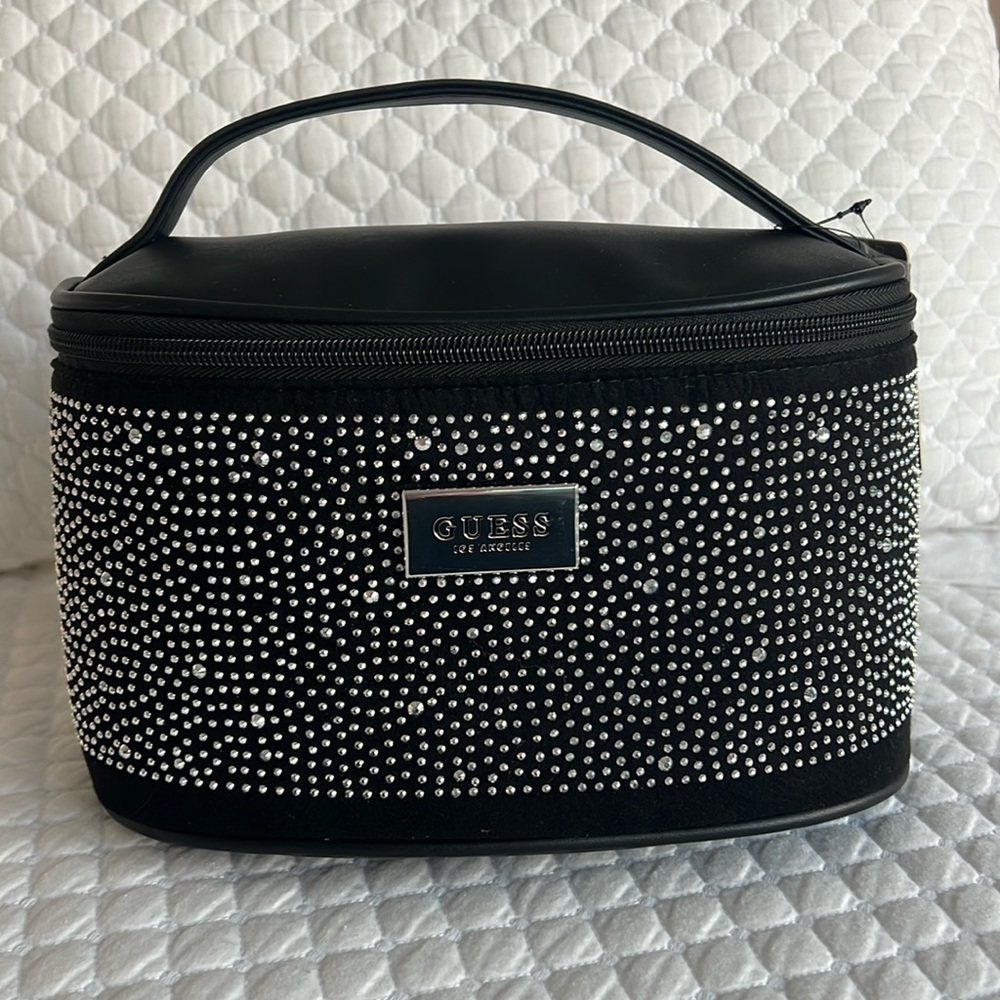NWT Guess Black Rhinestoned Alcey Travel Makeup Toiletry Bag